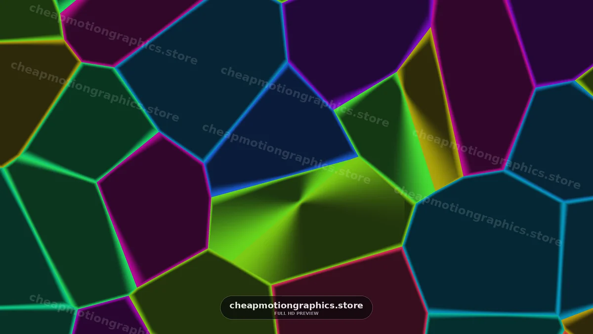 Colorful abstract shapes with glowing outlines in dark background