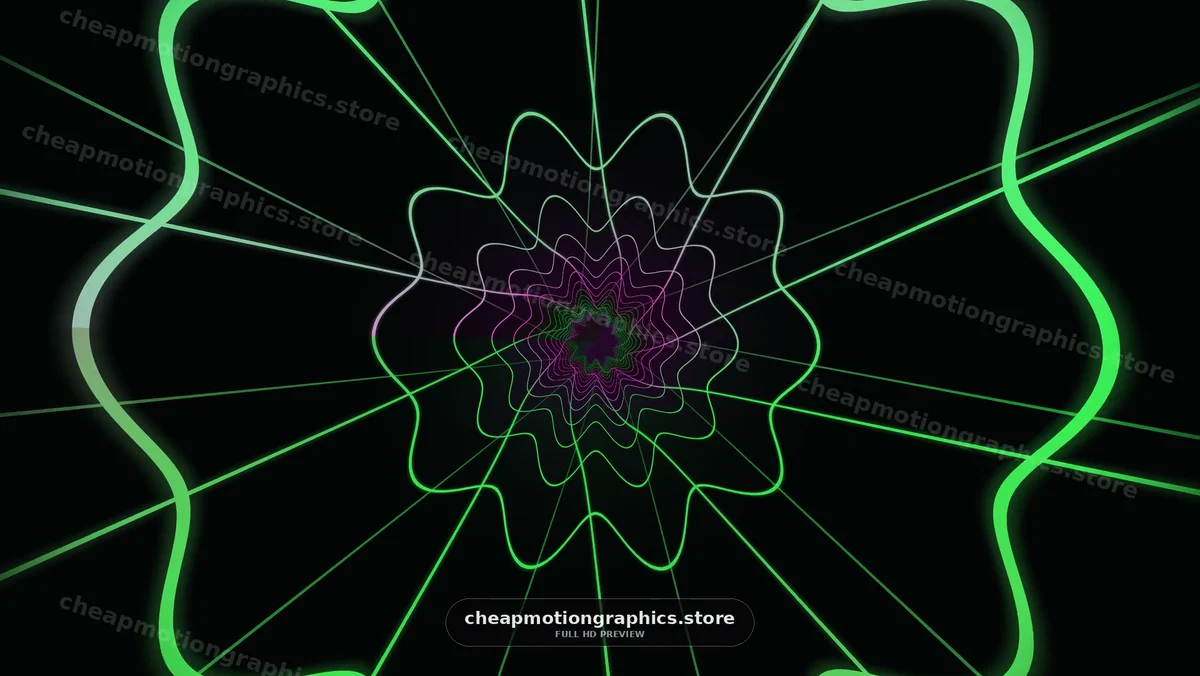 Neon Green and Purple Abstract Flower Lines